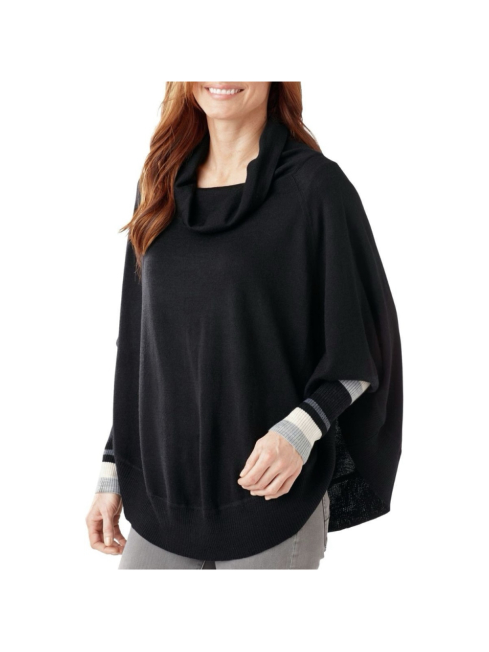 Smartwool Nokoni Poncho Sweater Sz S/M Merino Wool Cowl Neck Black Cabincore